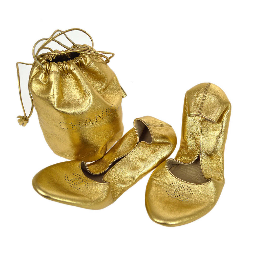 This price is the lowest i can go on these CHANEL gold ballet shoes, bag w/box - Picture 2 of 11